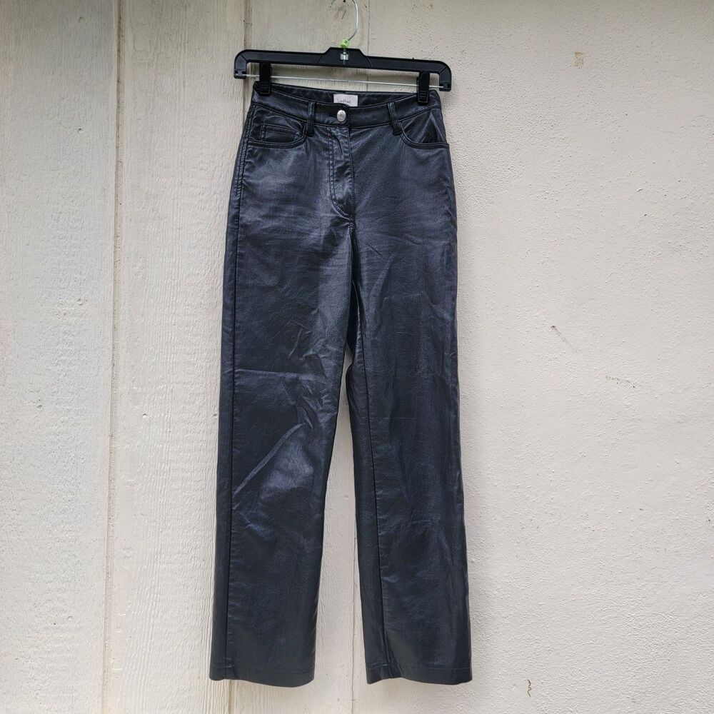 Wilfred Black Faux Leather High-Waisted Straight Pants Womens Size 00 Blk Goth
